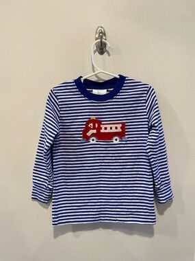 Little English fire truck appliqué tee shirt long sleeves boys 4t